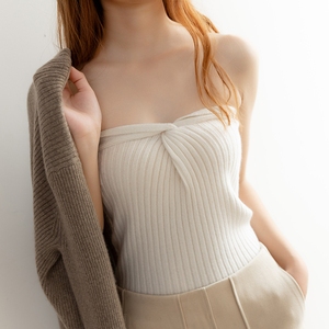100%纯羊绒针织抹胸上衣女扭花性感无肩带外穿背心百搭露肩内衣