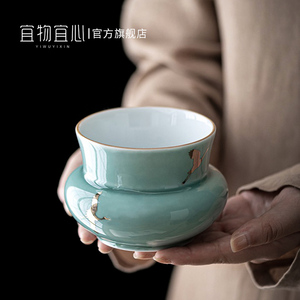 手工鎏金仙鹤建水茶洗杯洗家用功夫茶具茶道配件陶瓷小号茶渣缸