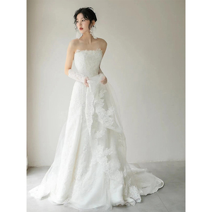 蕾丝婚纱2024新款抹胸超仙梦幻新娘结婚主纱气质迎宾出门轻纱礼服