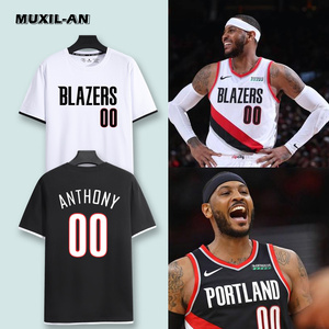 开拓者卡梅隆安东尼00号短袖t恤甜瓜篮球运动球衣男假两件半袖棉