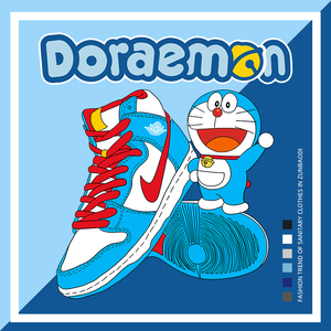 aj1北卡蓝哆啦a梦联名连帽卫衣男卡通印花男ins潮春秋外套衣服女