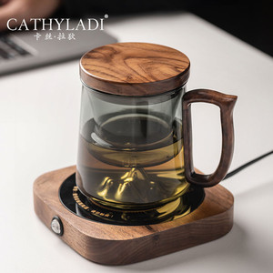 Cathyladi 玻璃杯茶水分离泡茶杯家用带盖过滤喝茶水杯保温恒温垫