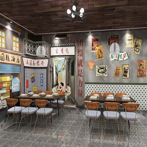剧本杀背景复古怀旧8090小卖部墙纸火锅炸串店烧烤店创意装修壁