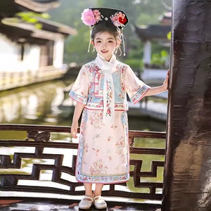 汉服女童中国风满清格格旗袍套装儿童超仙粉色女宝宝夏季短袖旅拍