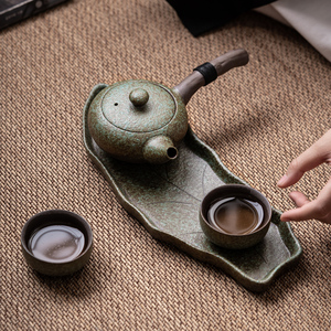 粗陶干泡茶具套装家用简约日式复古陶瓷功夫侧把茶壶茶杯一壶两杯