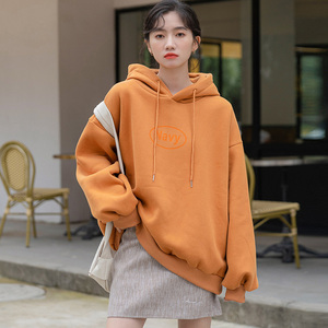 小个子150cm中长款加绒加厚连帽卫衣女宽松韩版学生学院风秋冬装