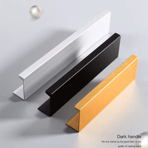 橱柜极简隐形拉手大衣柜银白色亚黑抽屉免打孔封边现代柜门暗把手