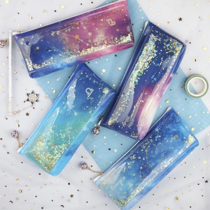 十二星座网红笔盒铅笔袋夜星空流沙笔袋初中生女樱花抖音半透明