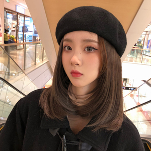 假发帽子女秋冬款带头发贝雷帽锁骨发一体时尚潮流百搭网红假发帽