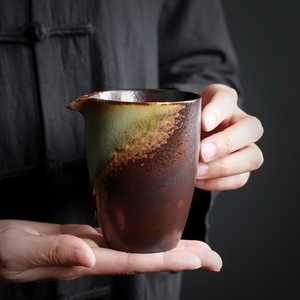 仿古柴烧公道杯家用陶瓷粗陶分茶器日式复古茶海功夫茶具配件茶道