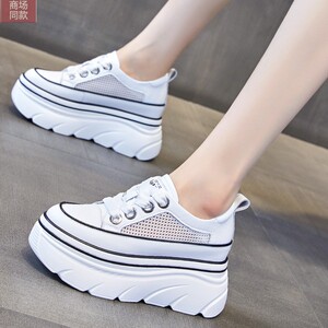 内增高小白鞋女2022春秋新款百搭休闲头层牛皮厚高8厘米厚底板