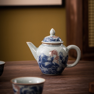 老陶泥青花瓷仿古茶壶泡茶器功夫茶具套装家用陶瓷花茶水壶盖单壶