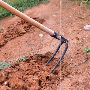 锻打长柄铁耙子2二齿3齿耙钉耙 除草菜园松土 园林大小耙子弹簧钢