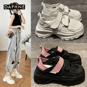 Daphne/达芙妮运动凉鞋女2024春季新款百搭魔术贴厚底镂空老爹鞋