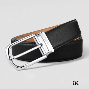 akuma意大利进口植鞣小牛皮腰带头层皮真皮男士商务针扣皮带