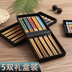 5双筷子日式一人一筷家用套装实木质竹筷日本尖头家庭分餐用快子