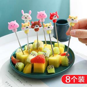 304不锈钢儿童叉子宝宝水果叉套装安全不伤嘴创意可爱水果签果插