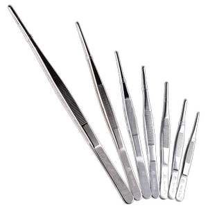 海川崎 304不锈钢镊子 25cm圆头生物实验镊子 带牙镊子 辅料夹子