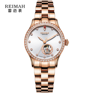雷迈表reimah手表自动机械女士腕表时尚潮流镶钻镂空女表8118l