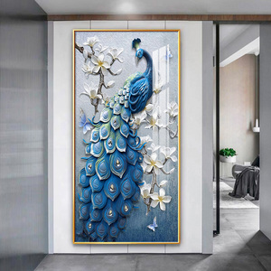 孔雀入户玄关装饰画现代轻奢走廊过道竖版挂画高档壁画凤凰寓意好