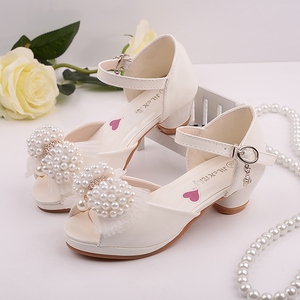 女童白色凉鞋2022新款高跟鞋夏季童鞋儿童韩版时尚公主鞋舞蹈鞋