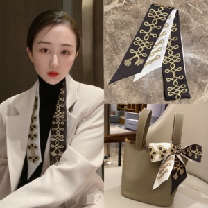 杨杨acc 100%真丝  勃兰登堡黑白金麻绳老花小丝巾束发带