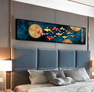 荷花九鱼图卧室床头装饰画客厅沙发背景墙挂画北欧招财水晶瓷画