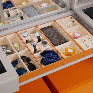 菲卡思衣帽间首饰抽屉耳钉耳环化妆品衣柜饰品分格收纳盒皮革欧式