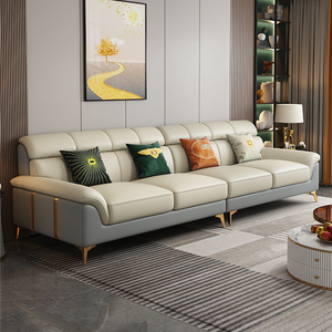 真皮沙发直排四人位组合现代轻奢简约创意头层牛皮小户型客厅家具