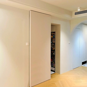 极窄网红幽灵门隐形轨道悬浮门卫生间厨房无轨实木暗门推拉谷仓门