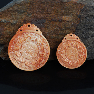 天然万宝螺雕刻九宫格螺钿壳八卦牌万宝螺吊坠星月菩提配饰搭配