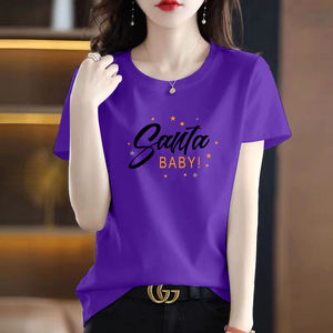 独特别致小上衣紫色声雨竹女装国际大牌特色设计感印花短袖t恤女