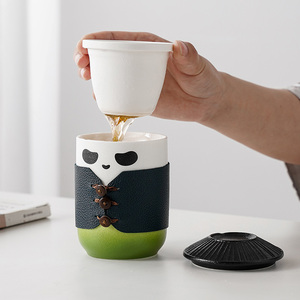 熊猫茶杯茶水分离水杯男女士情侣过滤喝茶泡茶杯子办公室陶瓷茶具