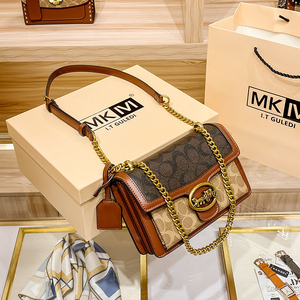 香港代购真皮2022新款潮马拉车链条女包时尚单肩斜挎风琴包