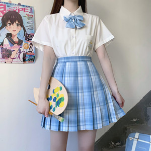 【月白之镜】再贩现货 哥哥家原创正版jk制服蓝色小清新蓝格短裙