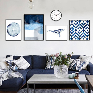 现代简约客厅装饰画北欧ins蓝色抽象创意组合挂画沙发背景墙壁画