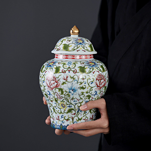 珐琅彩将军陶瓷茶叶罐大号半斤装密封罐礼盒装茶罐茶叶包装储存罐