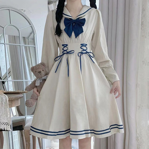 海军领jk连衣裙秋冬季学生学院风收腰水手服宫廷风绑带裙子洛丽塔