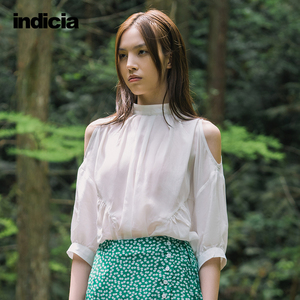 商场同款indicia标记女装新款夏季露肩甜美衬衫薄款天丝垂感上衣