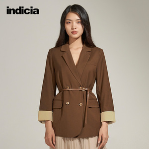 the indicia标记女装2021年秋季新款小西装气质双排扣外套系腰带