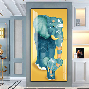 玄关装饰画现代简约大气走廊尽头竖版壁画大象客厅过道背景墙挂画