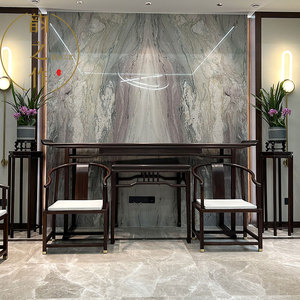 新中式乌金黑檀木别墅中堂客厅条案六件套神台供台贡桌八仙桌家具