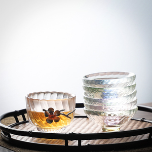 日式锤纹玻璃品茗杯描金水晶透明功夫茶具套装家用主人小茶杯茶碗