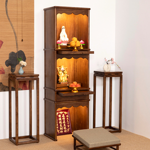 实木三层祖先神台柜家用佛龛新中式立柜佛柜财神爷柜子地主神龛柜