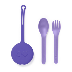 美国OmieBox宝宝训练学吃饭叉勺儿童叉勺三件套叉子勺子 紫色