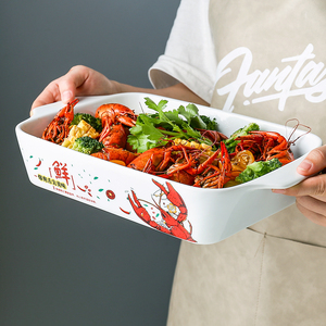 蕴道创意长方形陶瓷烤盘大容量小龙虾麻辣虾菜装盘子饭店商用餐具