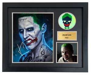 自杀小队joker小丑杰瑞德莱托亲笔签名照片复刻版 周边相框装裱