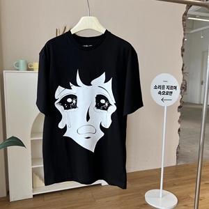 高版pushbutton】代工厂2022春夏新品美少女哭泣印花宽松套头t恤