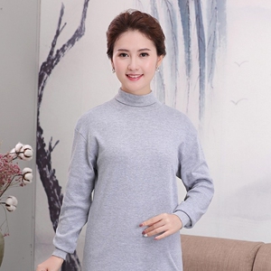 高领打底衫妈妈秋衣女保暖内衣单上衣中老年秋衣宽松加厚纯棉单件