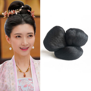 古装造型汉服襦裙不对称双耳发髻唐宋清平乐假发包明制少女丸子头